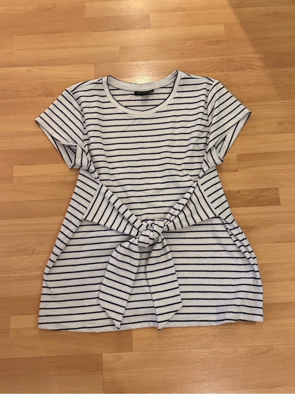 A Pea in the Pod White and Navy Stripe Tie-Front Maternity Top